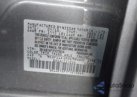 2015 Nissan Sentra S from USA, damaged, VIN 3N1AB7AP7FY275014
